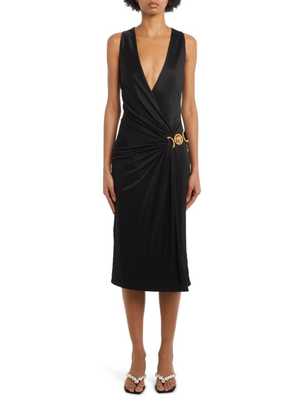 Versace Womens Plunge Neck Draped Cocktail Dress Black Size 40 / US 4 Italy